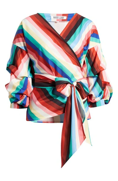 Shop Nikki Lund Anna Tie Waist Wrap Top In Rainbow