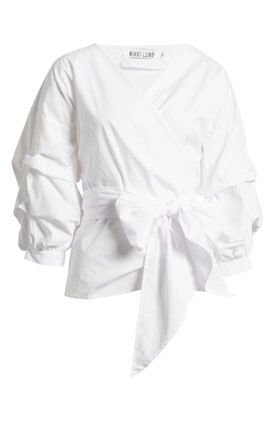 Shop Nikki Lund Anna Tie Waist Wrap Top In White