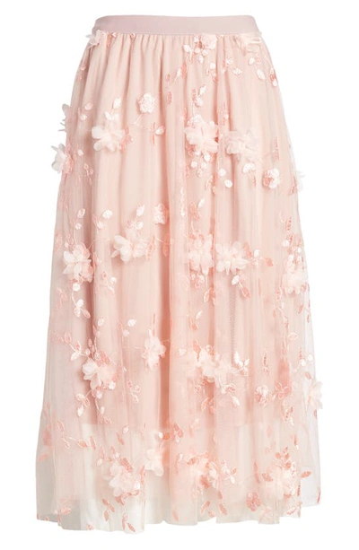 Shop Nikki Lund Audra Floral Appliqué Chiffon Maxi Skirt In Pink