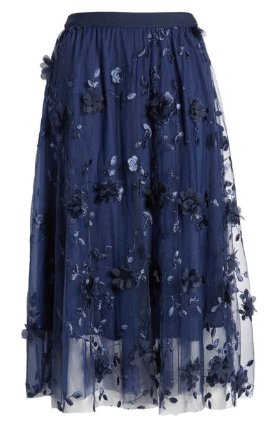 Shop Nikki Lund Audra Floral Appliqué Chiffon Maxi Skirt In Navy