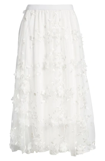 Shop Nikki Lund Audra Floral Appliqué Chiffon Maxi Skirt In White