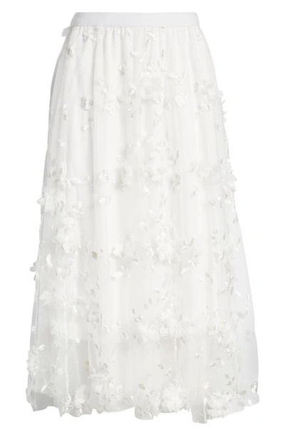 Nikki Lund Audra Floral Appliqué Chiffon Maxi Skirt In White