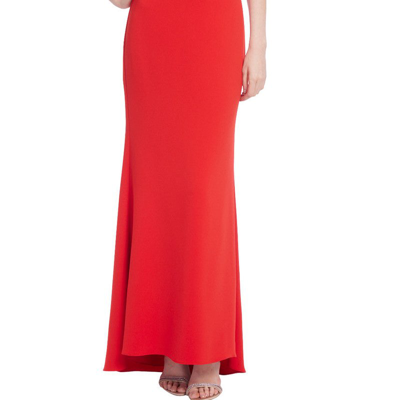 Shop Badgley Mischka Two-tone Rosette Shoulder Column Gown In Red