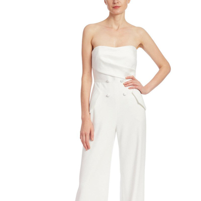 Shop Badgley Mischka Strapless Tuxedo-style Jumpsuit In White