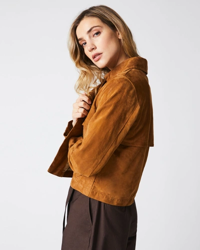 Reid Suede Cropped Trench In Caramel