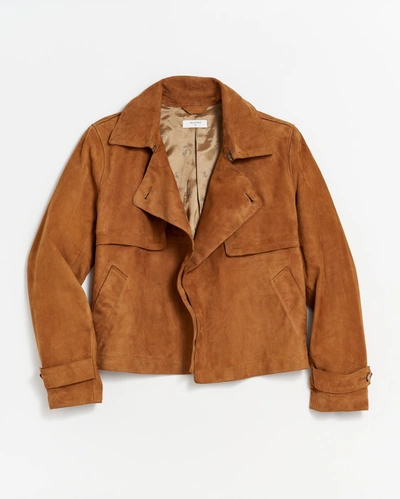 Reid Suede Cropped Trench In Caramel