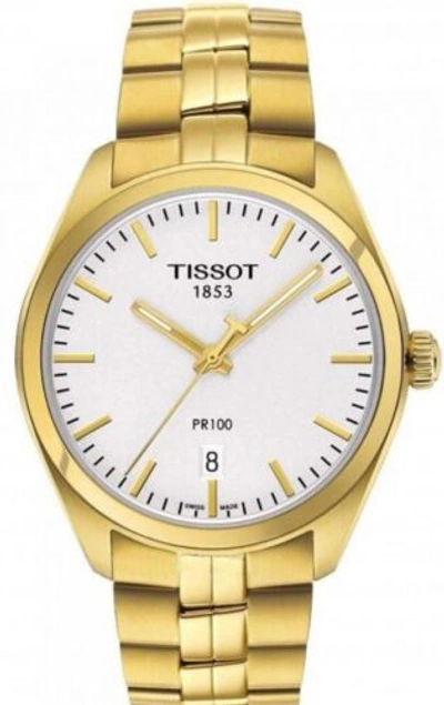 Pre-owned Tissot Pr100 Silver Dial Gold Pvd Men's Watch T101.410.33.031.00
