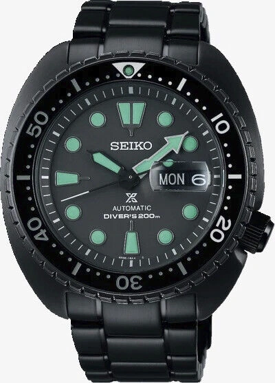 Pre-owned Seiko Prospex Black Series ‘night Vision' Turtle Diver Men's Watch Srpk43k1