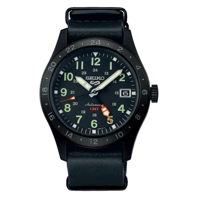 Pre-owned Seiko 5 Gmt Field Sport 39.4mm Black Ion Stainless Steel Black Dial Ssk025