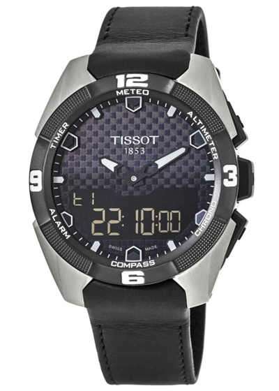 Pre-owned Tissot T-touch Expert Solar Analog-digital Titanium Men's Watch Leather