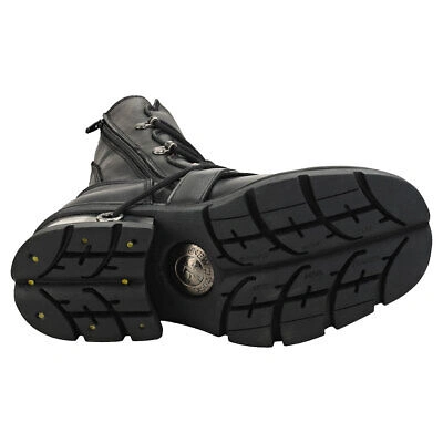 Pre-owned New Rock Rock Block-heel In Metal-look Unisex Black Platform Boots - 10 Us