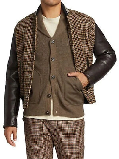 Pre-owned Rag & Bone Men's Houndstooth Wool Varsity Jacket In Brown Houndstooth-medium