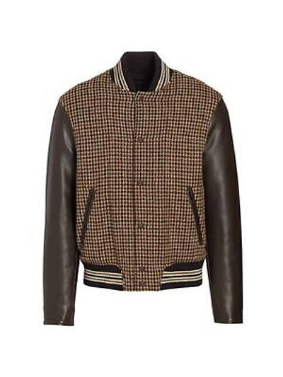 Pre-owned Rag & Bone Men's Houndstooth Wool Varsity Jacket In Brown Houndstooth-medium