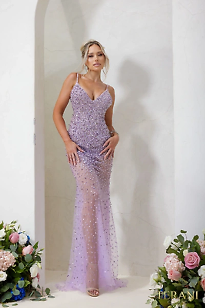 Pre-owned Terani Couture 241p2071 Evening Dress Lowest Price Guarantee Authentic In Lavender