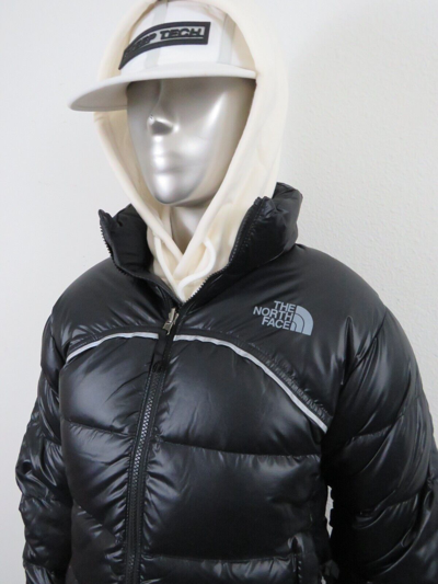Pre-owned The North Face Womens  Retro Nuptse 2000 Short Crop 700-down Jacket - Black In Tnf Black / Grey Reflective Logo