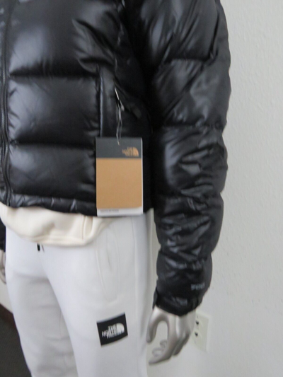 Pre-owned The North Face Womens  Retro Nuptse 2000 Short Crop 700-down Jacket - Black In Tnf Black / Grey Reflective Logo
