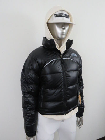 Pre-owned The North Face Womens  Retro Nuptse 2000 Short Crop 700-down Jacket - Black In Tnf Black / Grey Reflective Logo