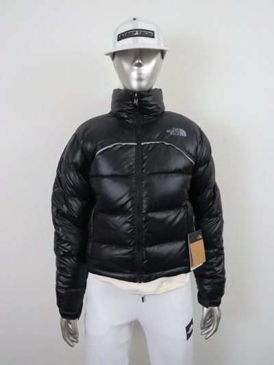 Pre-owned The North Face Womens  Retro Nuptse 2000 Short Crop 700-down Jacket - Black In Tnf Black / Grey Reflective Logo