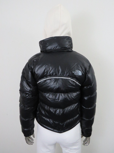 Pre-owned The North Face Womens  Retro Nuptse 2000 Short Crop 700-down Jacket - Black In Tnf Black / Grey Reflective Logo