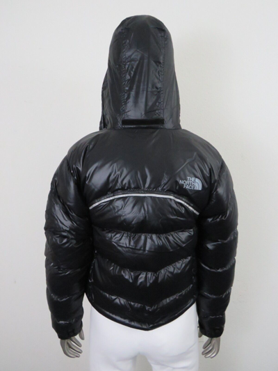 Pre-owned The North Face Womens  Retro Nuptse 2000 Short Crop 700-down Jacket - Black In Tnf Black / Grey Reflective Logo
