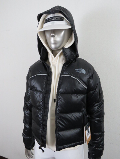 Pre-owned The North Face Womens  Retro Nuptse 2000 Short Crop 700-down Jacket - Black In Tnf Black / Grey Reflective Logo