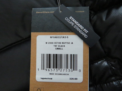 Pre-owned The North Face Womens  Retro Nuptse 2000 Short Crop 700-down Jacket - Black In Tnf Black / Grey Reflective Logo