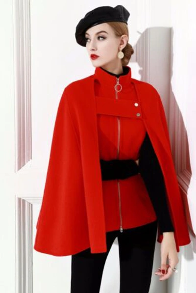 Pre-owned Handmade Custom Made To Order Wool Blend Swing Cloak Cape Coat Jacket Plus 1x-10x Y345 In Red