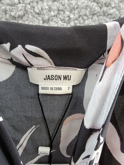 Pre-owned Jason Wu Iris Print Silk Midi Dress Women's 2 Black Multi V-neck Button Closure