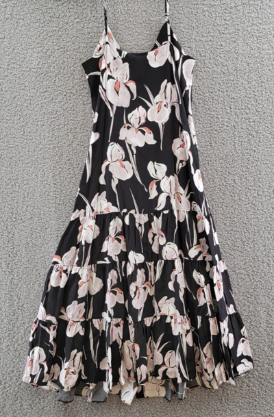 Pre-owned Jason Wu Iris Print Silk Midi Dress Women's 2 Black Multi V-neck Button Closure