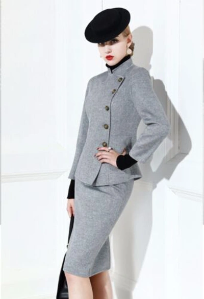 Pre-owned Handmade Custom Made To Order 2pc Modern Casual Blazer Jacket Skirt Suit Plus 1x-10x Y391 In Gray