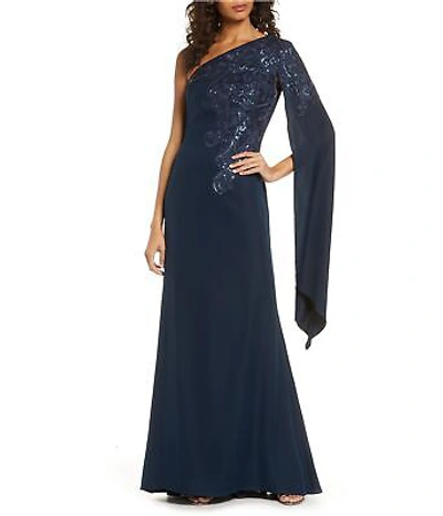 Pre-owned Tadashi Shoji Womens Sequin Gown Dress In Blue