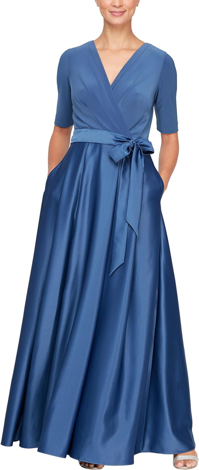 Pre-owned Alex Evenings Women's Satin Ballgown Dress With Pockets (petite And Regular Size In Wedgewood Satin