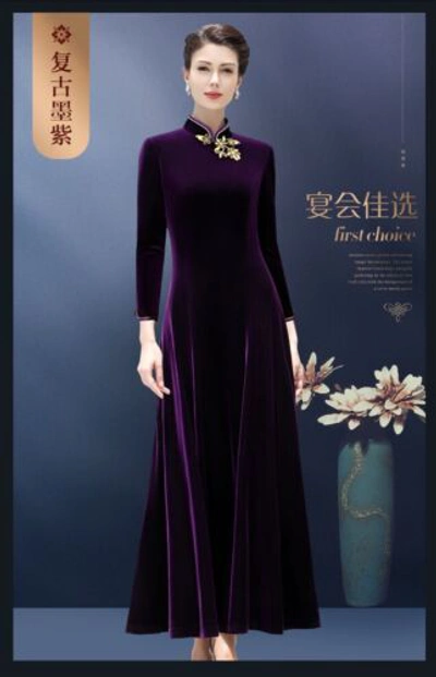 Pre-owned Handmade Custom Made To Order Cheongsam Qipao Swing Party Chinese Dress Plus 1x-10x Y276 In Purple