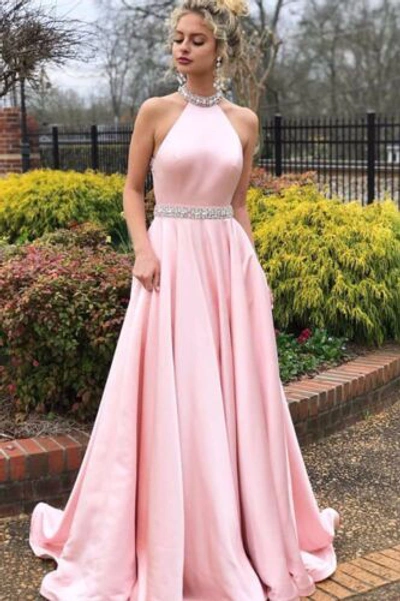 Pre-owned Handmade Custom Made To Order High-neck Halter Beaded Evening Ball Gown Plus 1x-10x Y852 In Pink