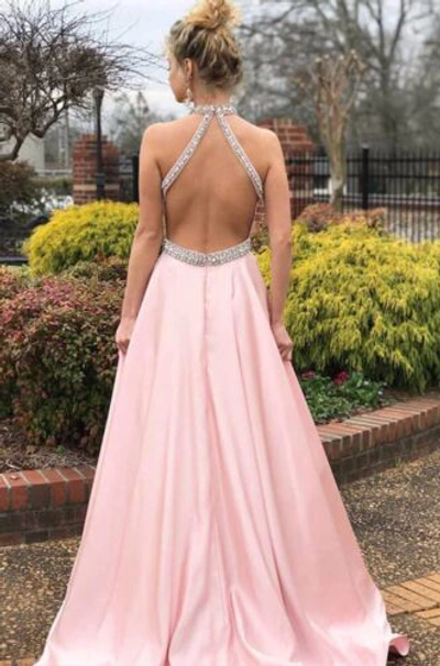 Pre-owned Handmade Custom Made To Order High-neck Halter Beaded Evening Ball Gown Plus 1x-10x Y852 In Pink