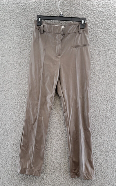 Pre-owned Fabiana Filippi Faux Leather Ankle Pants Women's 2 Brown Zip Fly Belt Loops