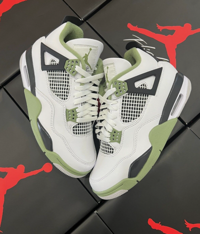 Pre-owned Jordan Air  4 Retro Seafoam (women's) Aq9129-103 White/oil Green/ash - Ships Fast