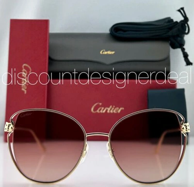 Pre-owned Cartier Panthère Sunglasses Ct0236s 003 Yellow Gold Metal Frame Pink Lens 57mm