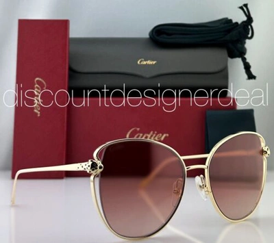 Pre-owned Cartier Panthère Sunglasses Ct0236s 003 Yellow Gold Metal Frame Pink Lens 57mm