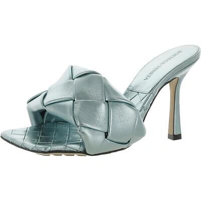 Pre-owned Bottega Veneta Womens Lido Leather Dressy Slip On Heels Shoes Bhfo 6299 In Blue/icy Moon