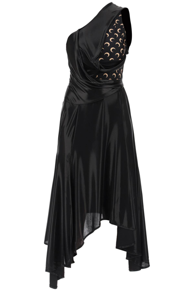 Shop Marine Serre Asymmetrical Dress In Regenerated Jersey In Black (black)