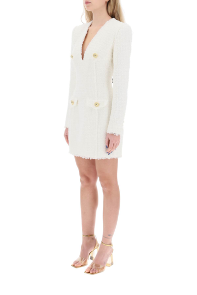 Shop Balmain Mini Dress In Tweed In Blanc (white)