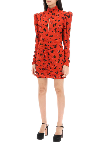 Shop Alessandra Rich High-neck Floral Mini Dress In Red (red)