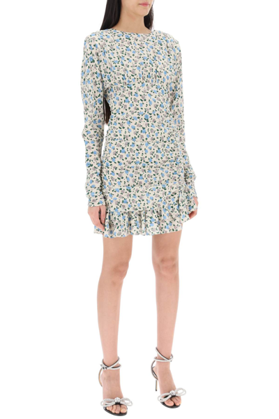 Shop Alessandra Rich Draped Mini Dress With Floral Pattern In Light Blue Multi