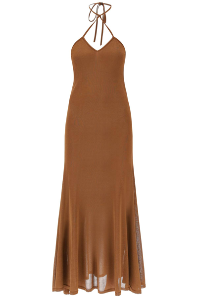 Shop Tom Ford Knitted Halterneck Maxi Dress In Bronze (brown)