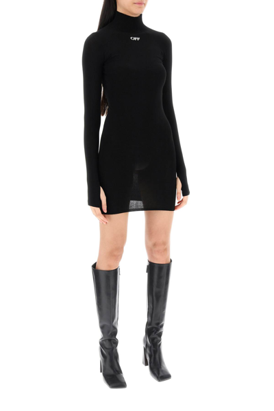 Shop Off-white Knitted Mini Dress With Off Logo In Black White (black)