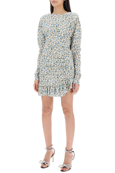 Shop Alessandra Rich Draped Mini Dress With Floral Pattern In Light Blue Multi
