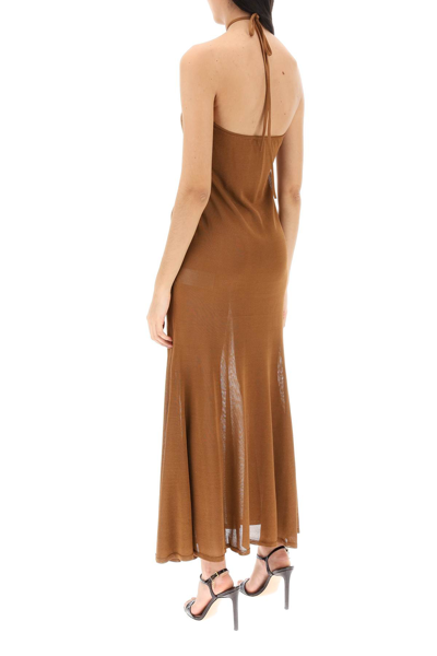 Shop Tom Ford Knitted Halterneck Maxi Dress In Bronze (brown)