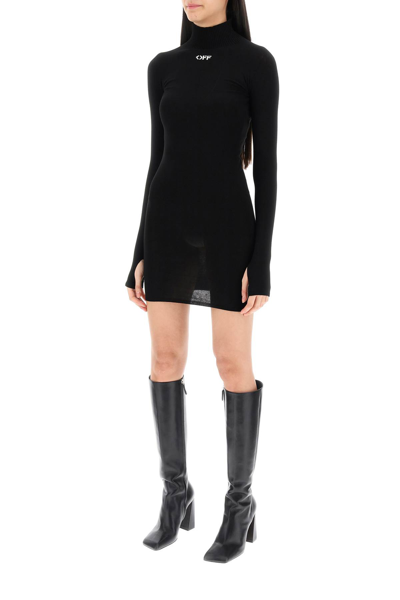 Shop Off-white Knitted Mini Dress With Off Logo In Black White (black)