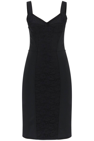 Shop Dolce & Gabbana Bustier Dress With Lace Insert In Nero (black)
